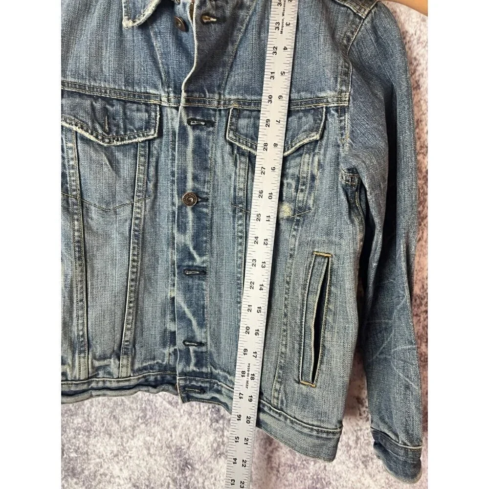 OLD NAVY Jacket Womens M Blue Denim Jean Cropped‎ Trucker Wash Y2K Retro 80s 90s